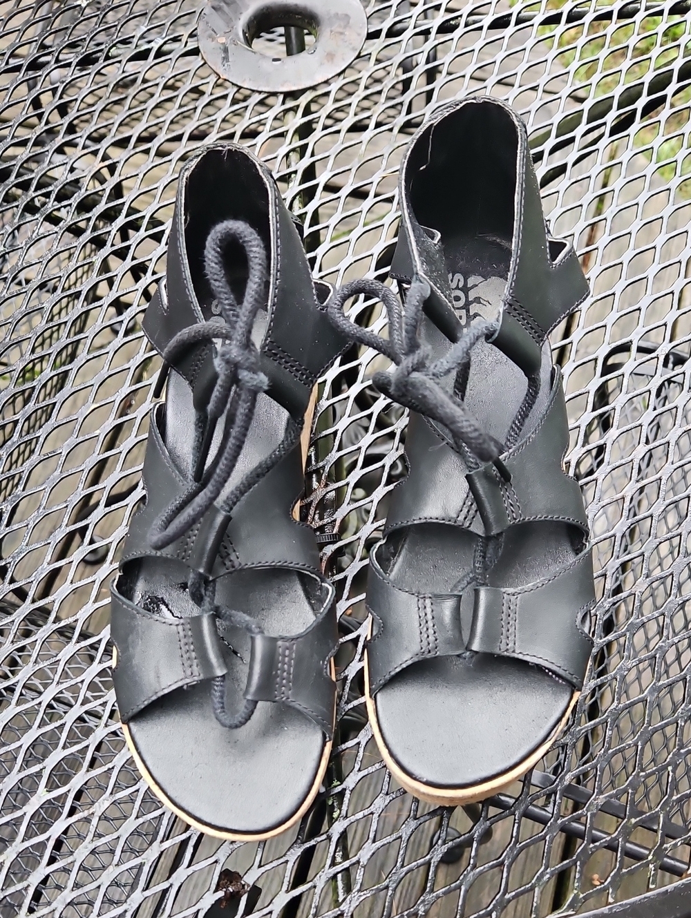 Sorel Black Lace-Up Leather Women’s Sandals